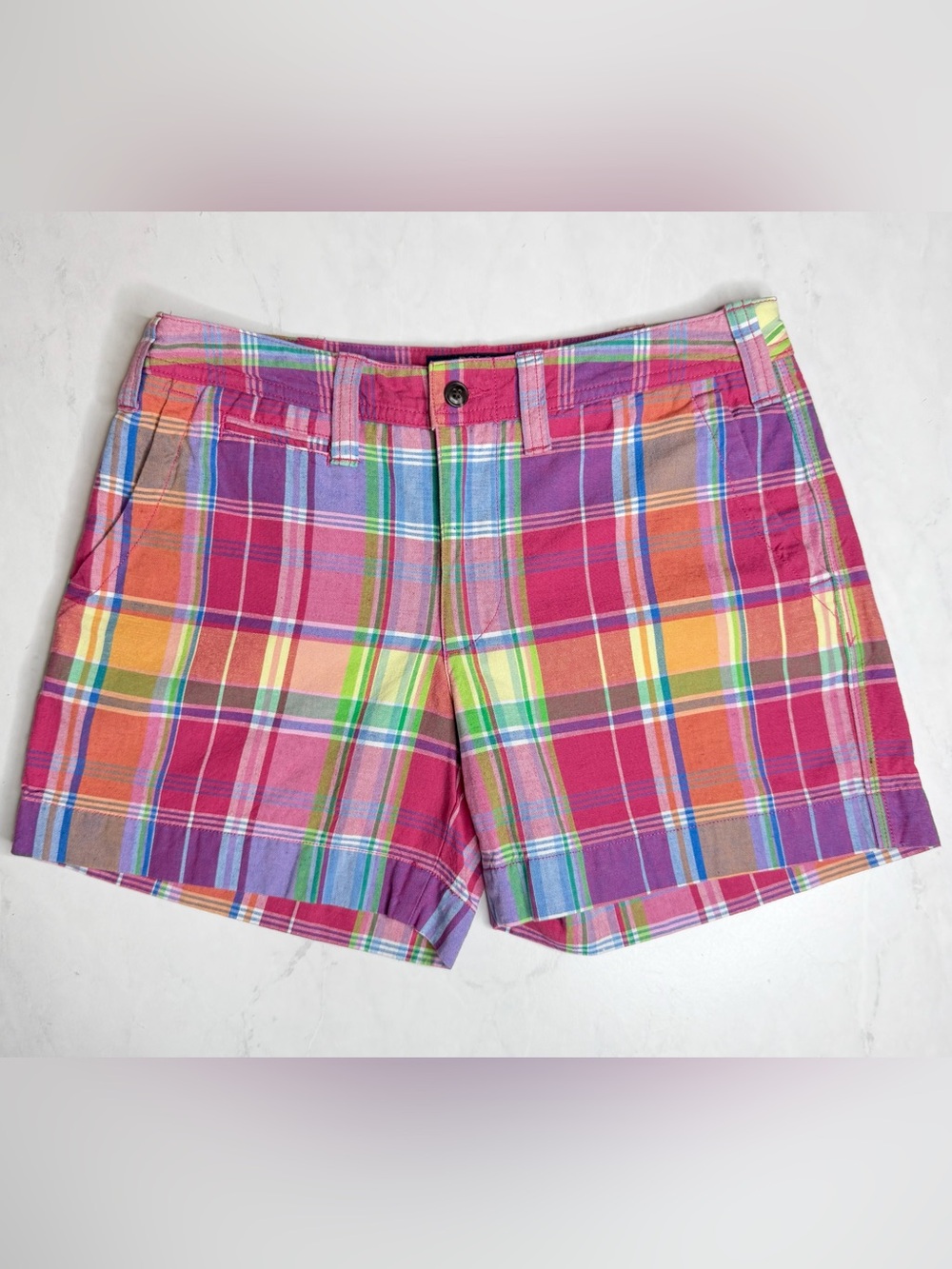 Polo Ralph Lauren Colorful Plaid Checks Linen Cotton Blend Chino Shorts Size 2